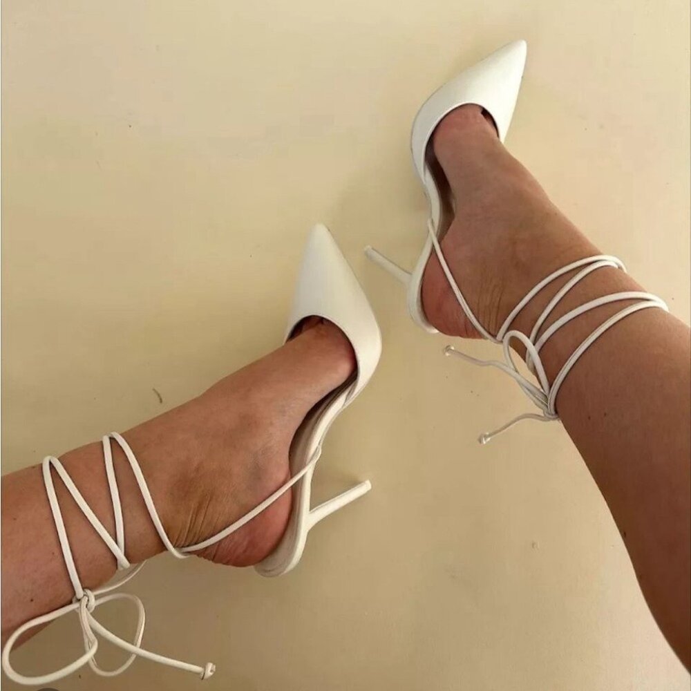 Billini Womens Wrap Around Stiletto Heels White Size 8 Vegan Leather Pointed-Toe